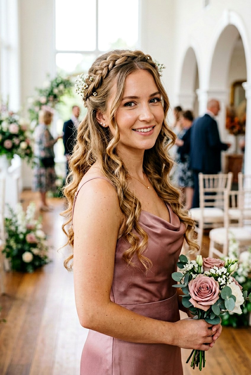Half Up Twisted Crown With Loose Curls - 20 bridesmaid half up with curls - 20 bridesmaid half up with curls