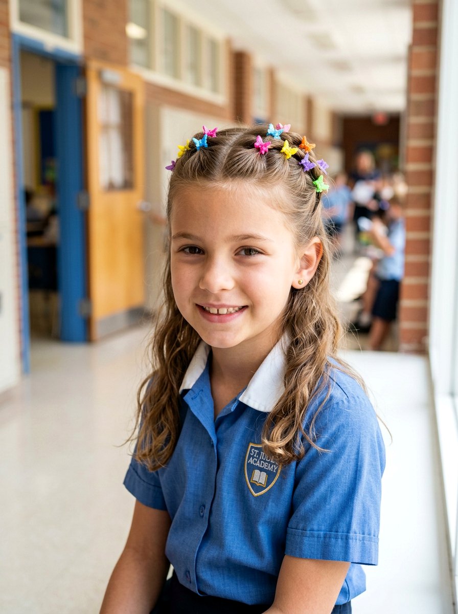 Half Up Twisted Hairstyle With Mini Clips - 20 simple school hairstyle with clips - 20 simple school hairstyle with clips