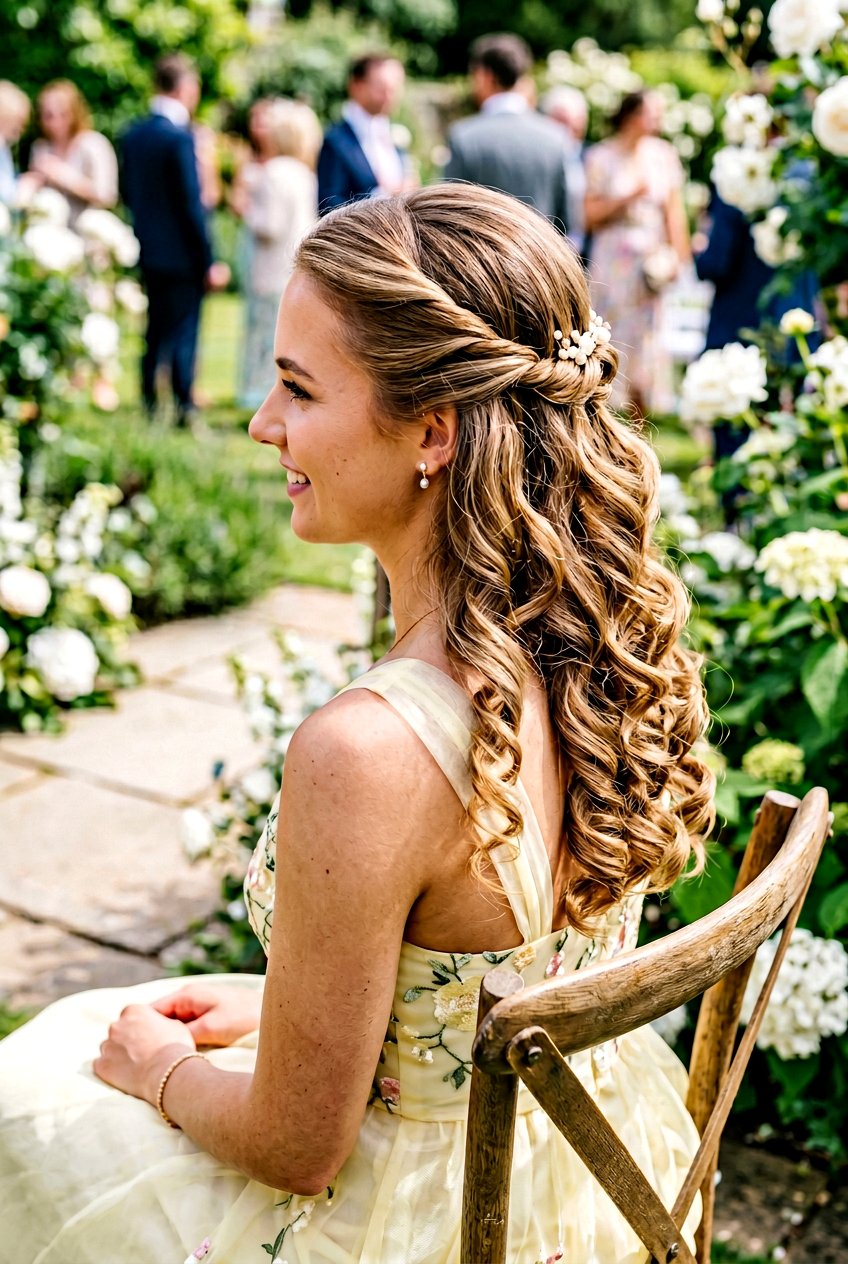 Half Up Twisted Headband With Spiral Curls - 20 bridesmaid half up with curls - 20 bridesmaid half up with curls