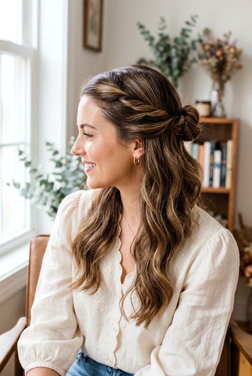 Half Up Twisted Knot Hair - 20 girls night out hairstyles - 20 girls night out hairstyles