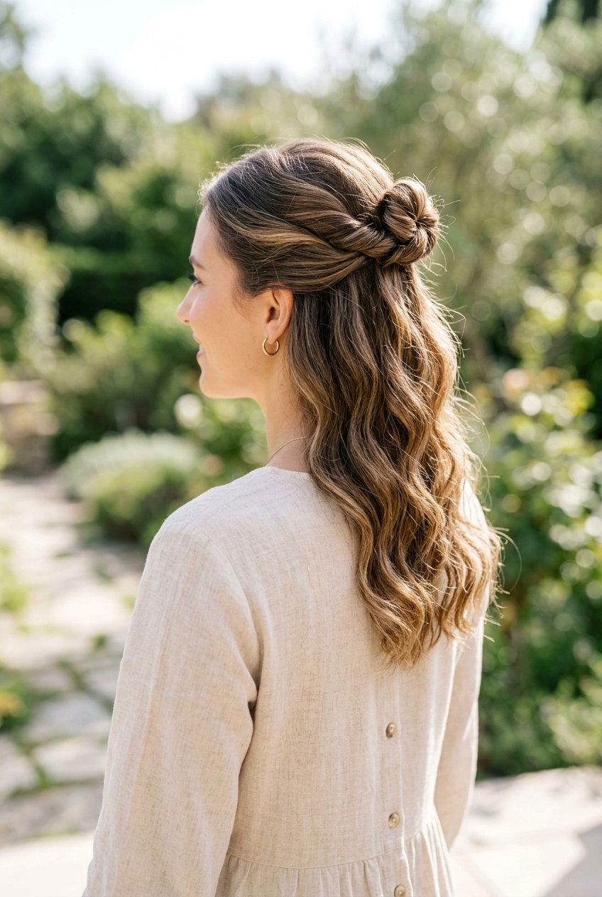 Half Up Twisted Knot for Family Portraits - 20 family portrait hairstyles for women - 20 family portrait hairstyles for women