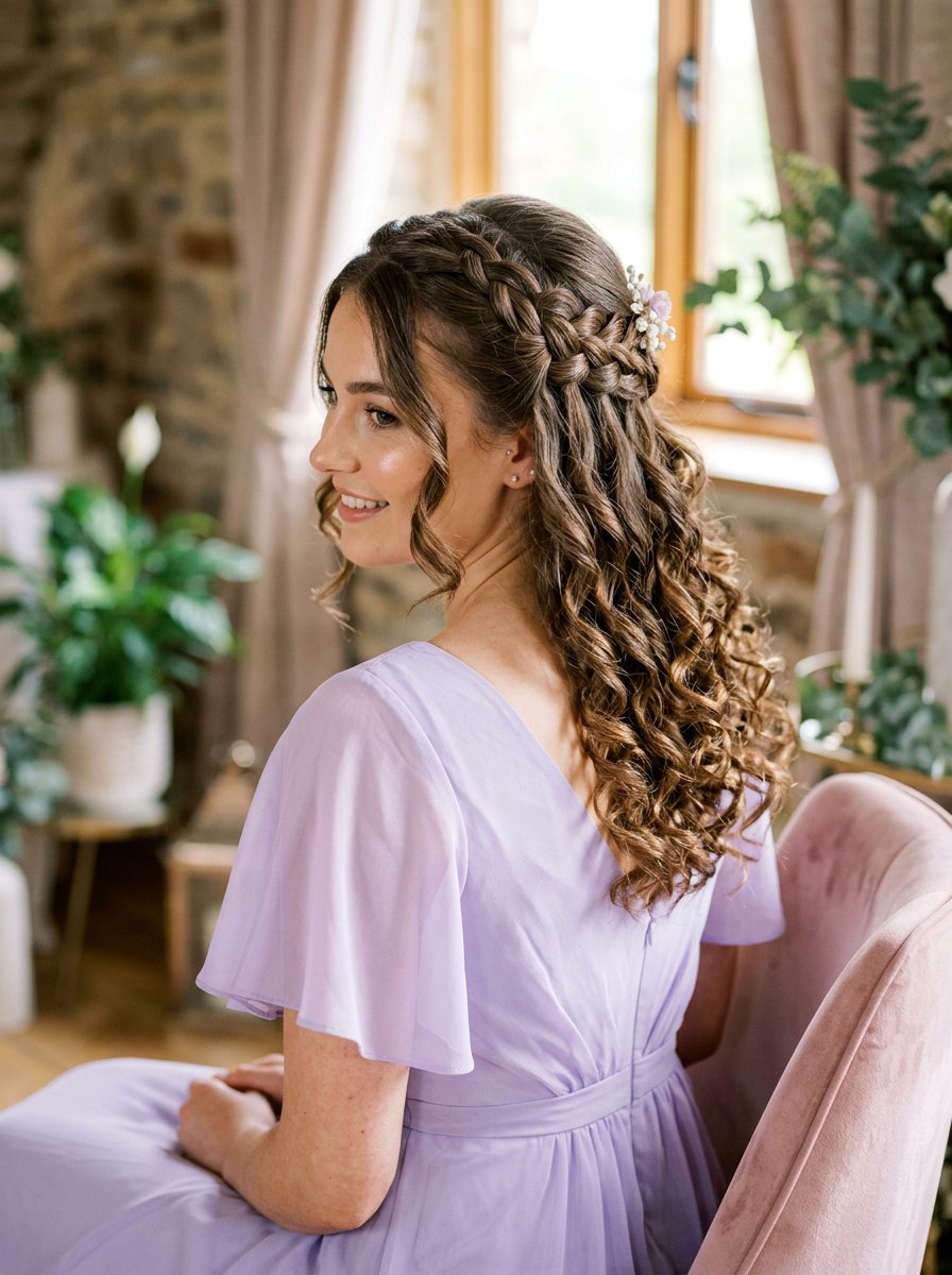 Half Up Waterfall Braid With Bouncy Curls - 20 prom half up curls with braids - 20 prom half up curls with braids