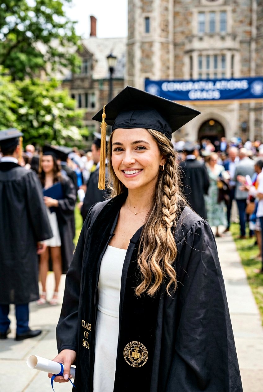 Half Up Waterfall Braid With Graduation Cap - 20 graduation half up hairstyle with cap - 20 graduation half up hairstyle with cap