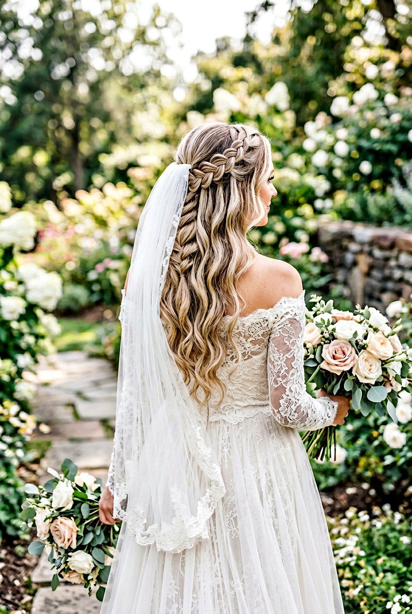 20 Romantic Bridal Half Up Braid with Veil Inspirations