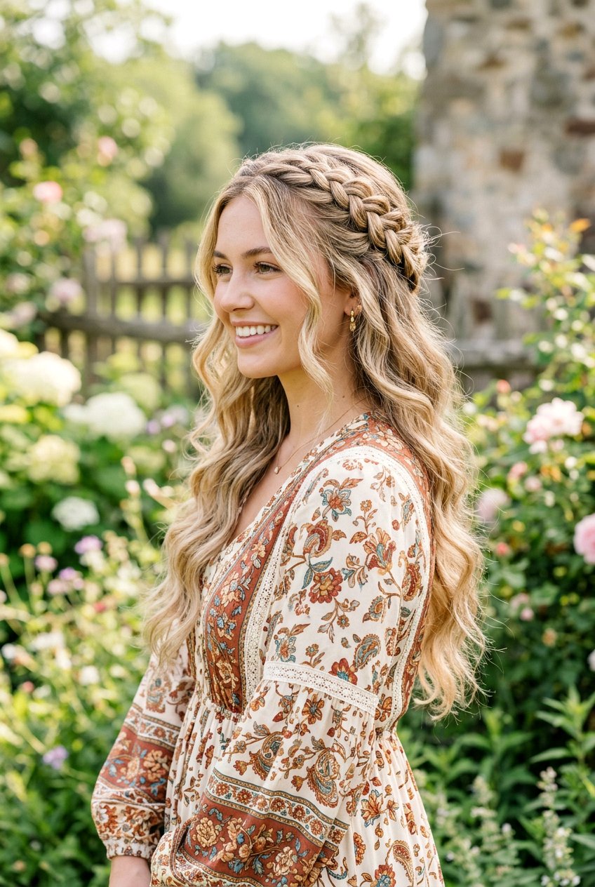 Half Up Western Braided Crown - 20 western hairstyles for women - 20 western hairstyles for women