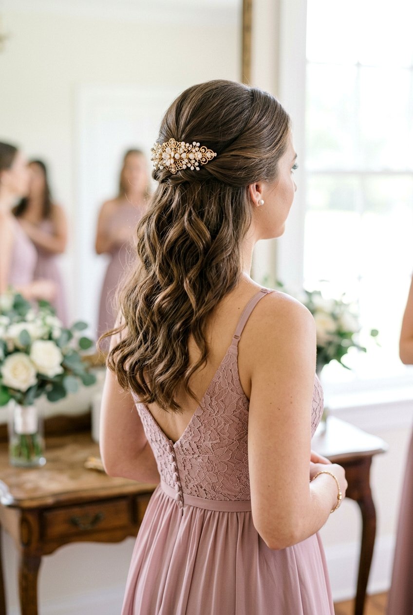 Half Up With Barrette For Bridesmaids - 20 simple bridesmaid half up hairstyle - 20 simple bridesmaid half up hairstyle