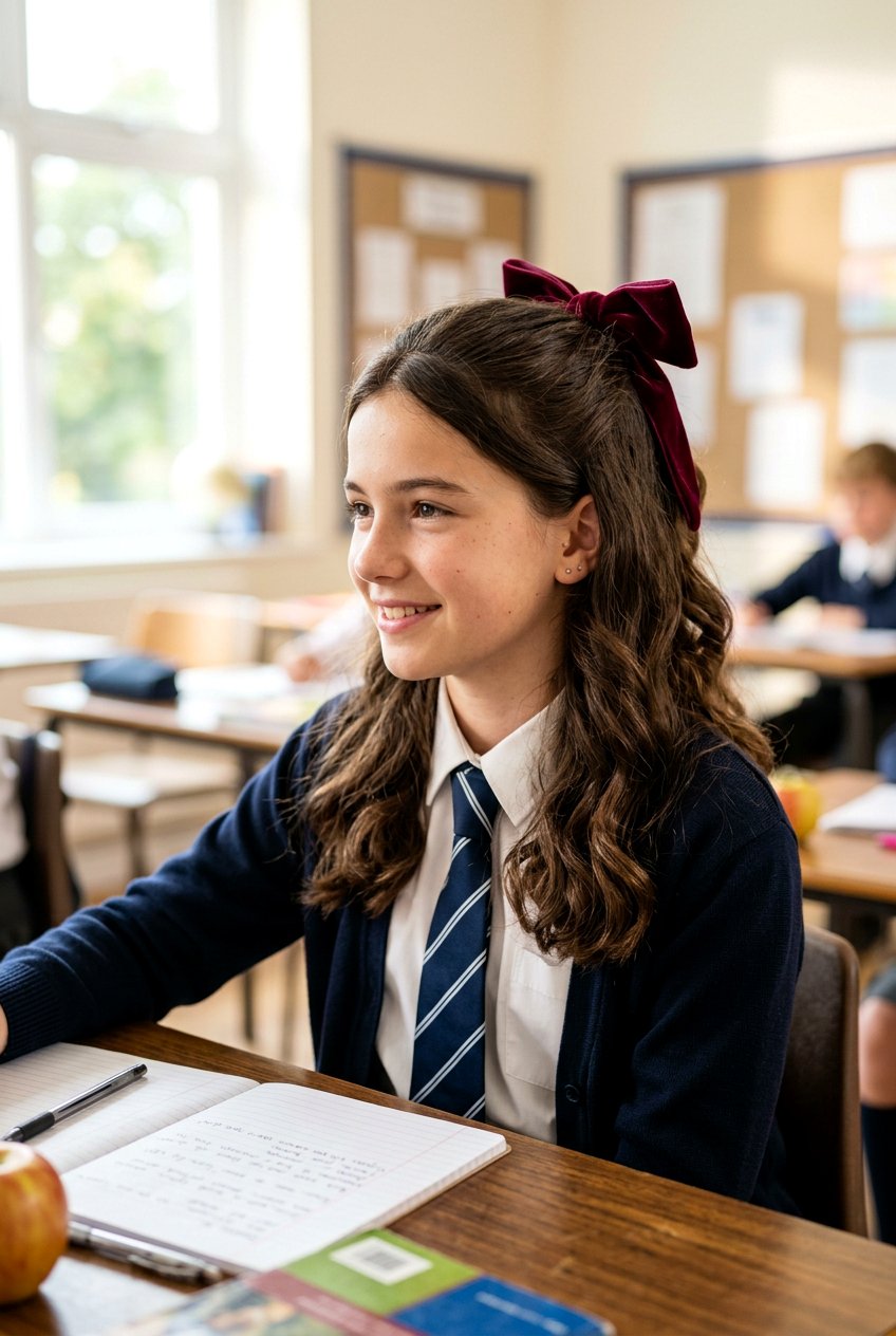 Half Up With Ribbon Bow - 20 picture day hairstyle for shoulder length hair - 20 picture day hairstyle for shoulder length hair