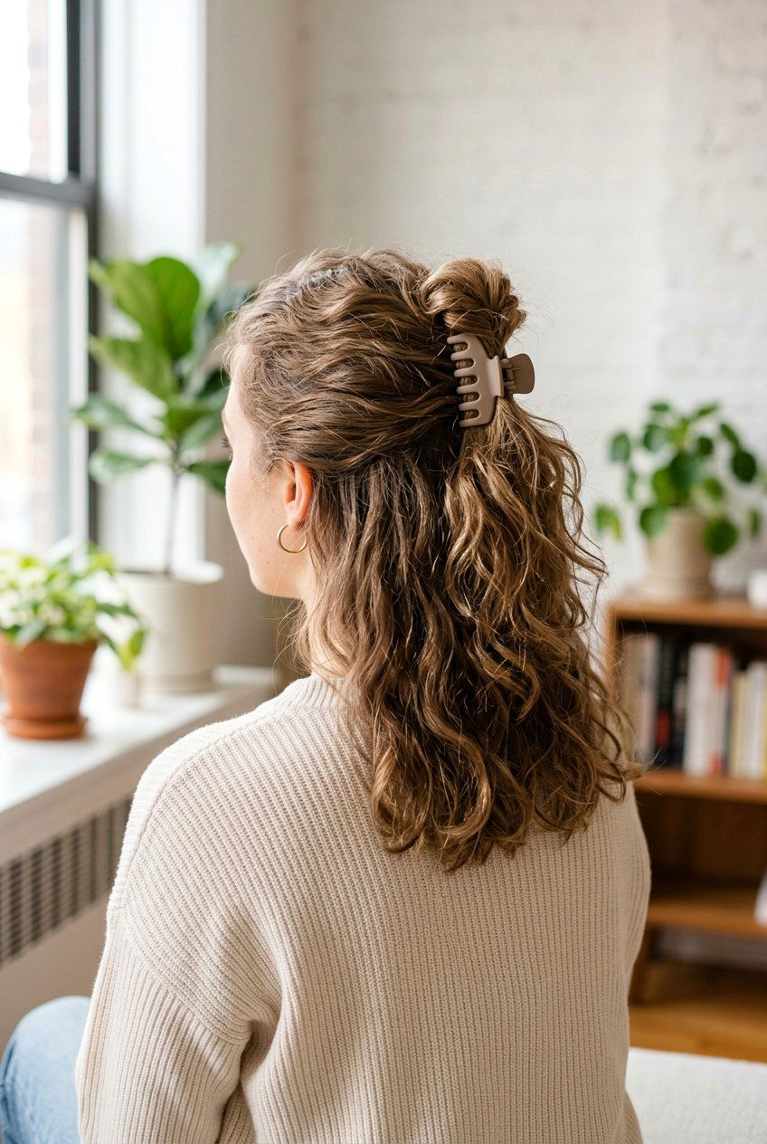 Half Up With Small Claw Clip - 20 date night half up hairstyle - 20 date night half up hairstyle