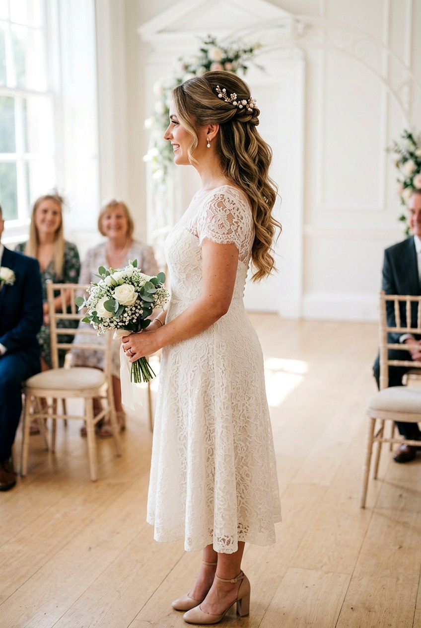 Half Updo With Hair Accessories Civil Wedding Hairstyle - 20 civil wedding hairstyles - 20 civil wedding hairstyles