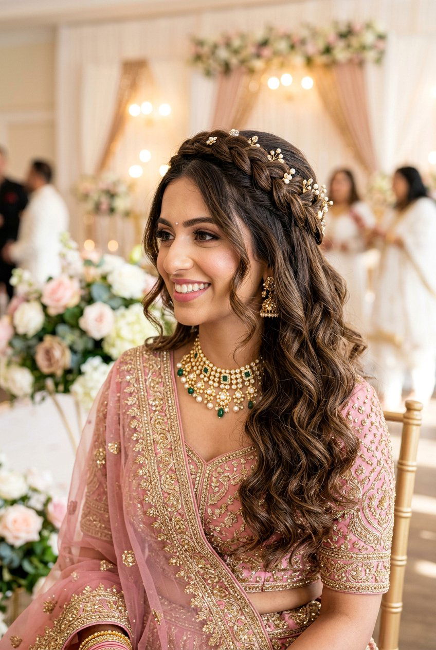 Half Updo with Braided Details Walima Hairstyle - 20 walima hairstyles - 20 walima hairstyles