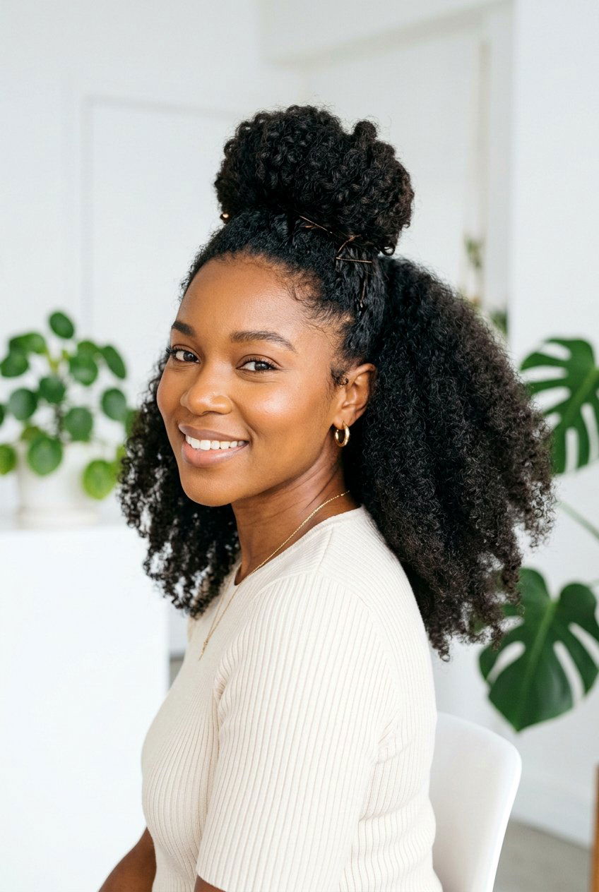 Half up afro - 20 afro hairstyles for women - 20 afro hairstyles for women