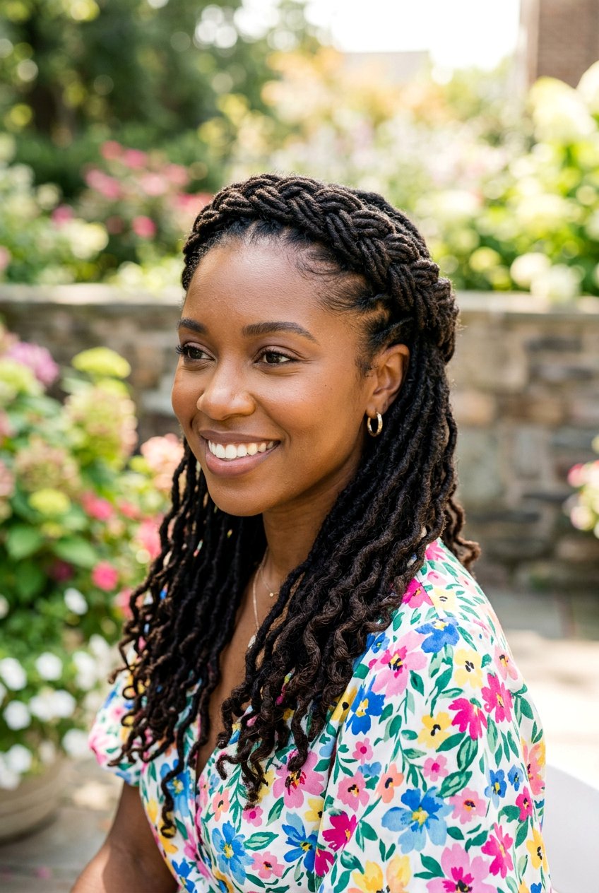 Half up braided locs - 20 braided loc styles for women - 20 braided loc styles for women