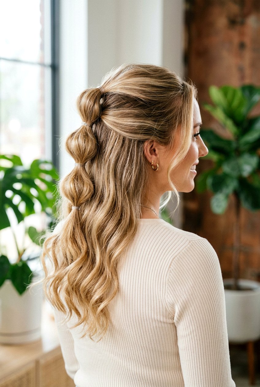 Half up bubble ponytail - 20 bubble ponytail hairstyles - 20 bubble ponytail hairstyles
