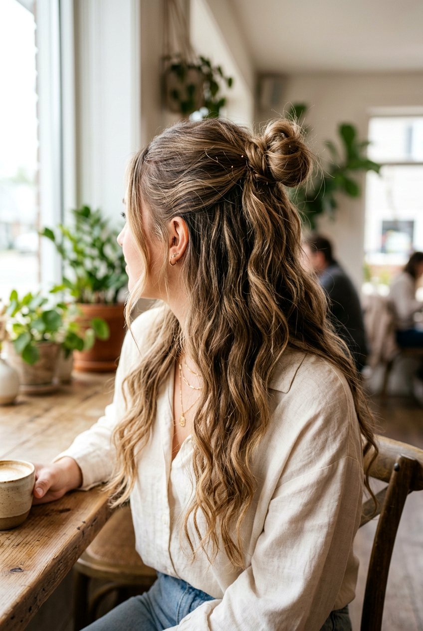 Half up bun - 20 easy updo hairstyles - 20 easy updo hairstyles