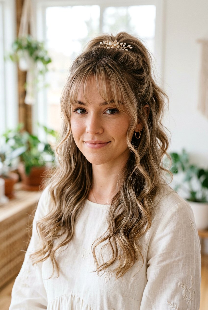 Half up hairstyle with see through bangs - 20 see through bangs - 20 see through bangs