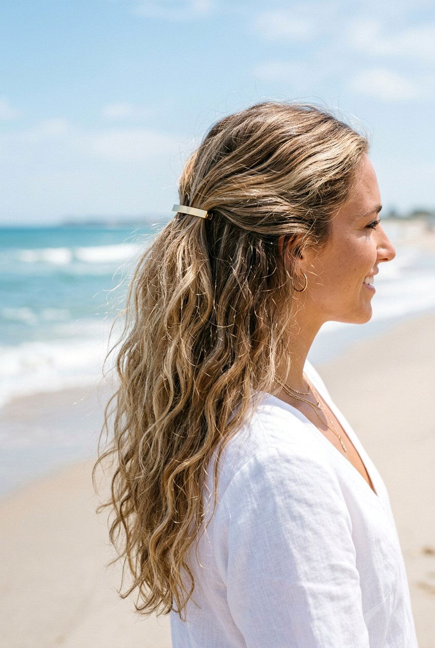 Half up half down beach waves - 20 half up half down hairstyles - 20 half up half down hairstyles