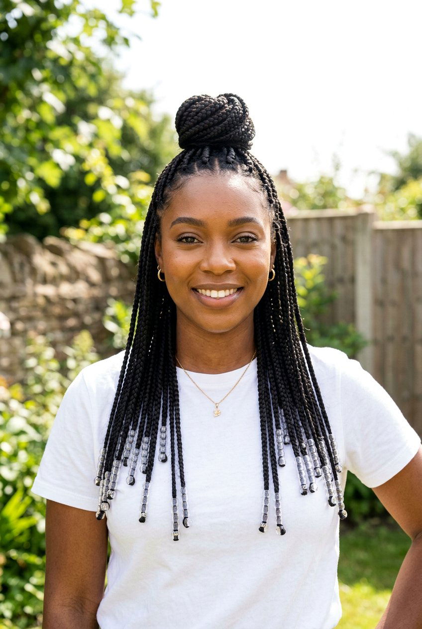 Half up half down box braids with beads - 20 box braids with beads - 20 box braids with beads