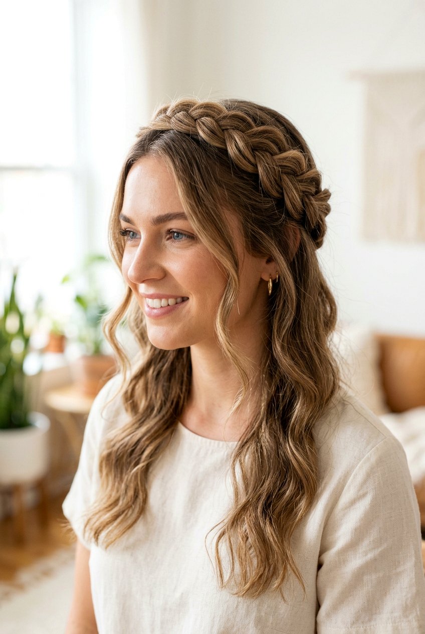 Half up half down braided halo - 20 half up half down hairstyles - 20 half up half down hairstyles