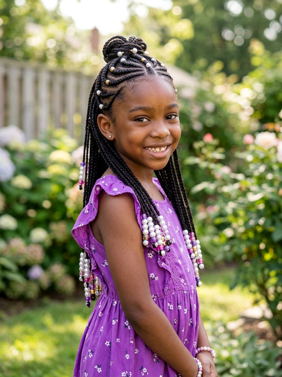 Half up half down braids with beads - 20 school braids with beads for girls - 20 school braids with beads for girls