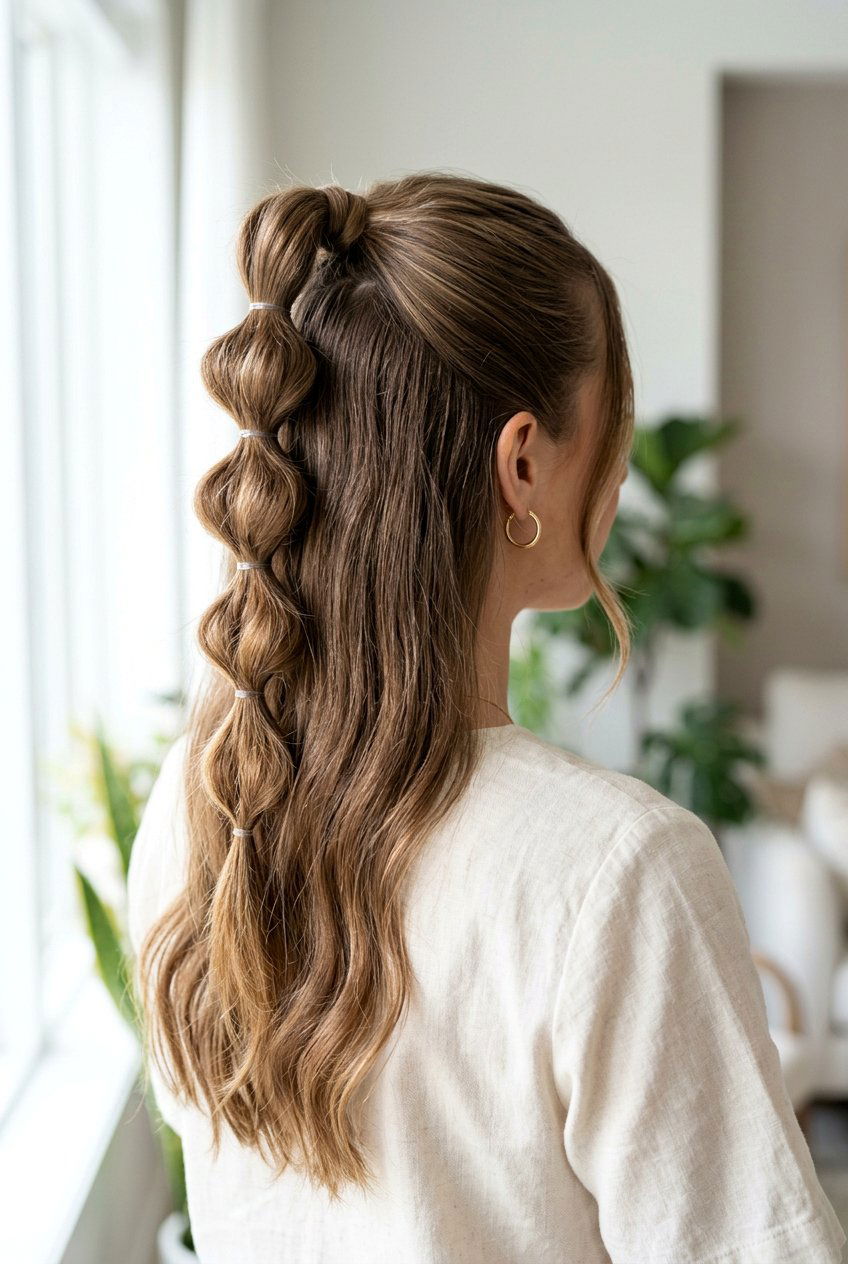 Half up half down bubble braids - 20 half up half down hairstyles - 20 half up half down hairstyles