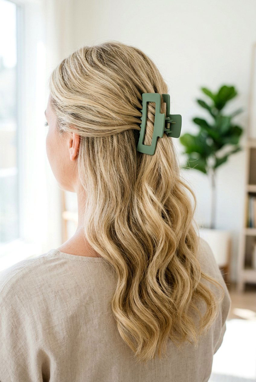 Half up half down claw clip - 20 back to school hairstyles for long hair - 20 back to school hairstyles for long hair