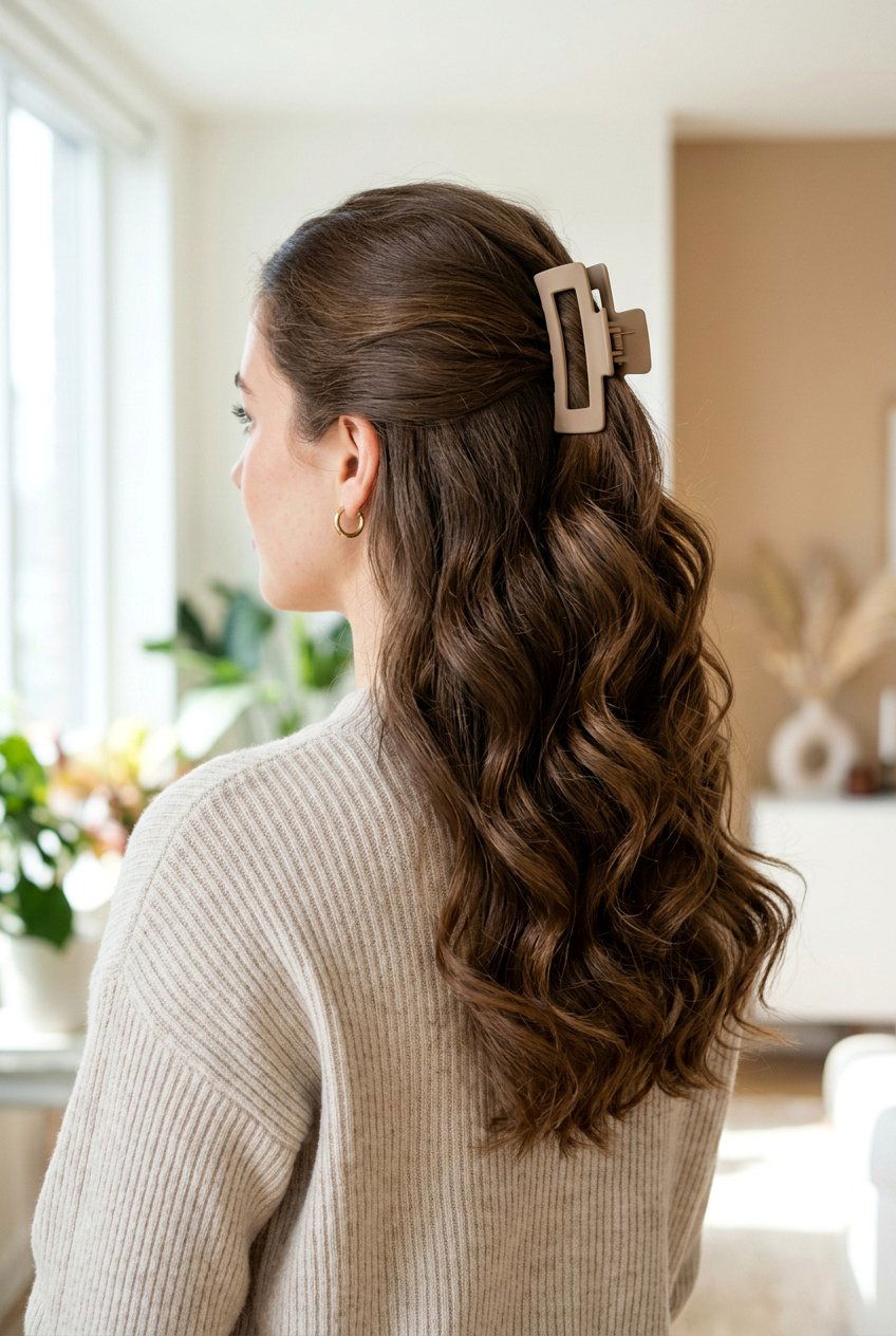 Half up half down claw clip - 20 cute hairstyles for school - 20 cute hairstyles for school