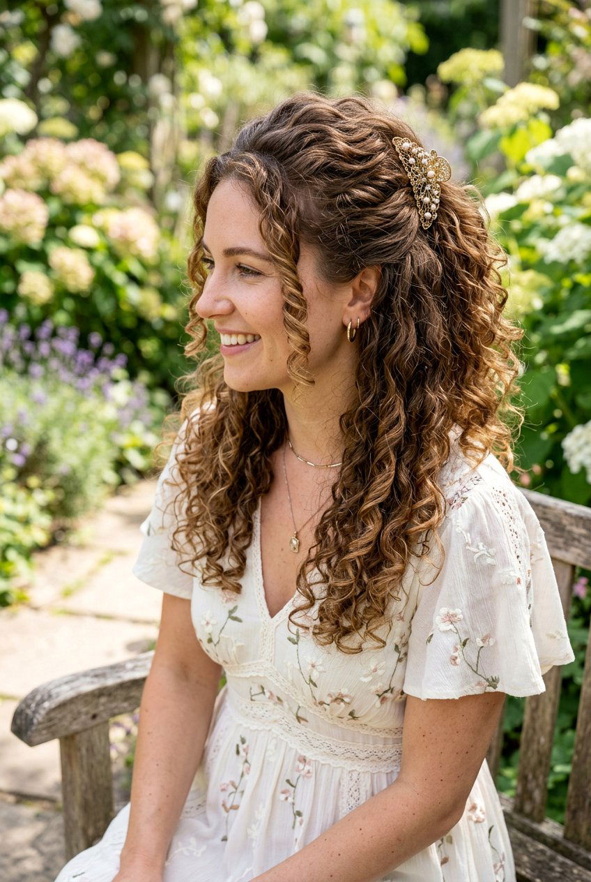 Half up half down curly hair - 20 beach hairstyle for curly hair women - 20 beach hairstyle for curly hair women