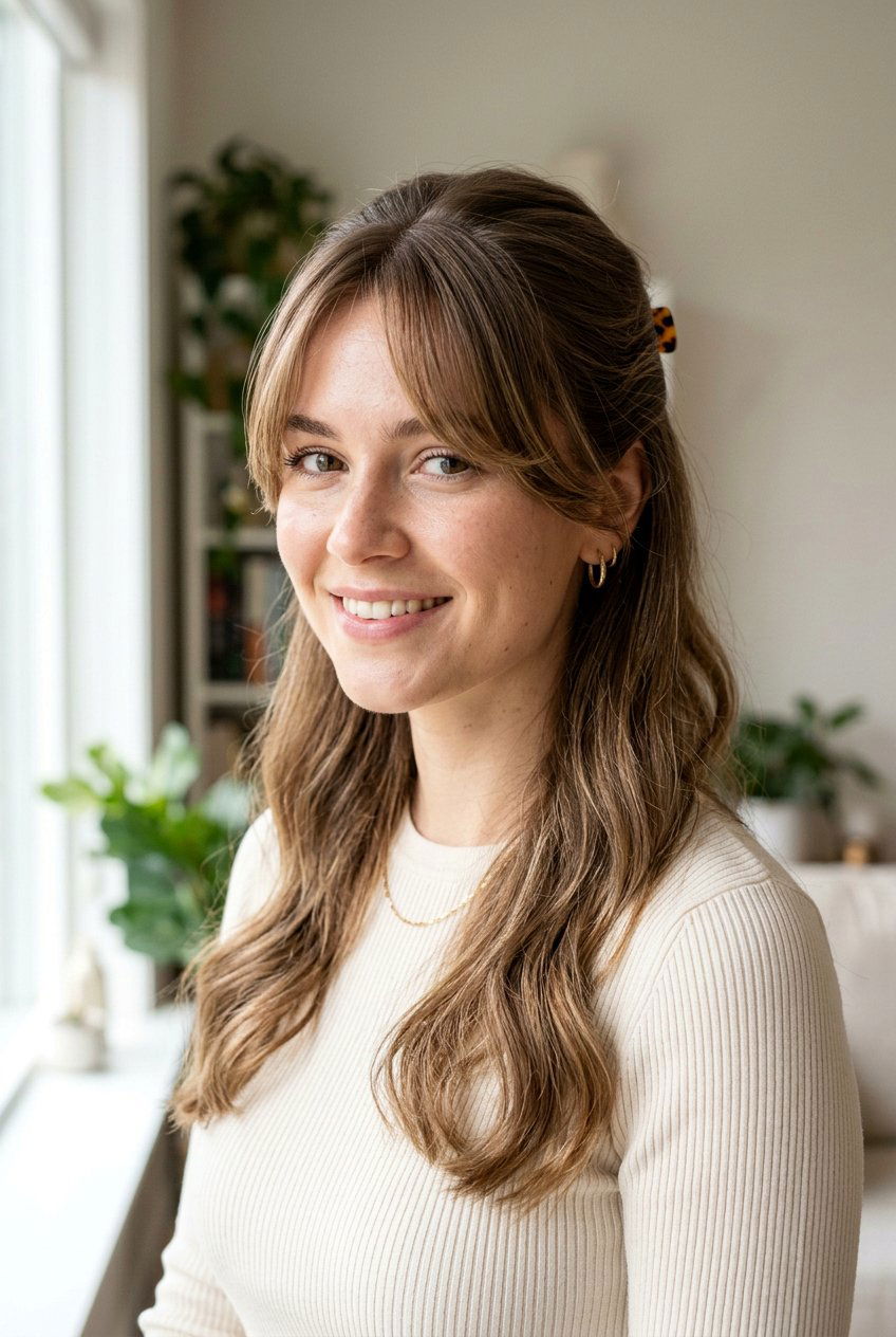 Half up half down curtain bangs - 20 half up half down hairstyles - 20 half up half down hairstyles