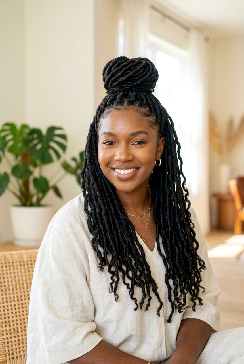 Half up half down faux locs - 20 faux locs hairstyles - 20 faux locs hairstyles