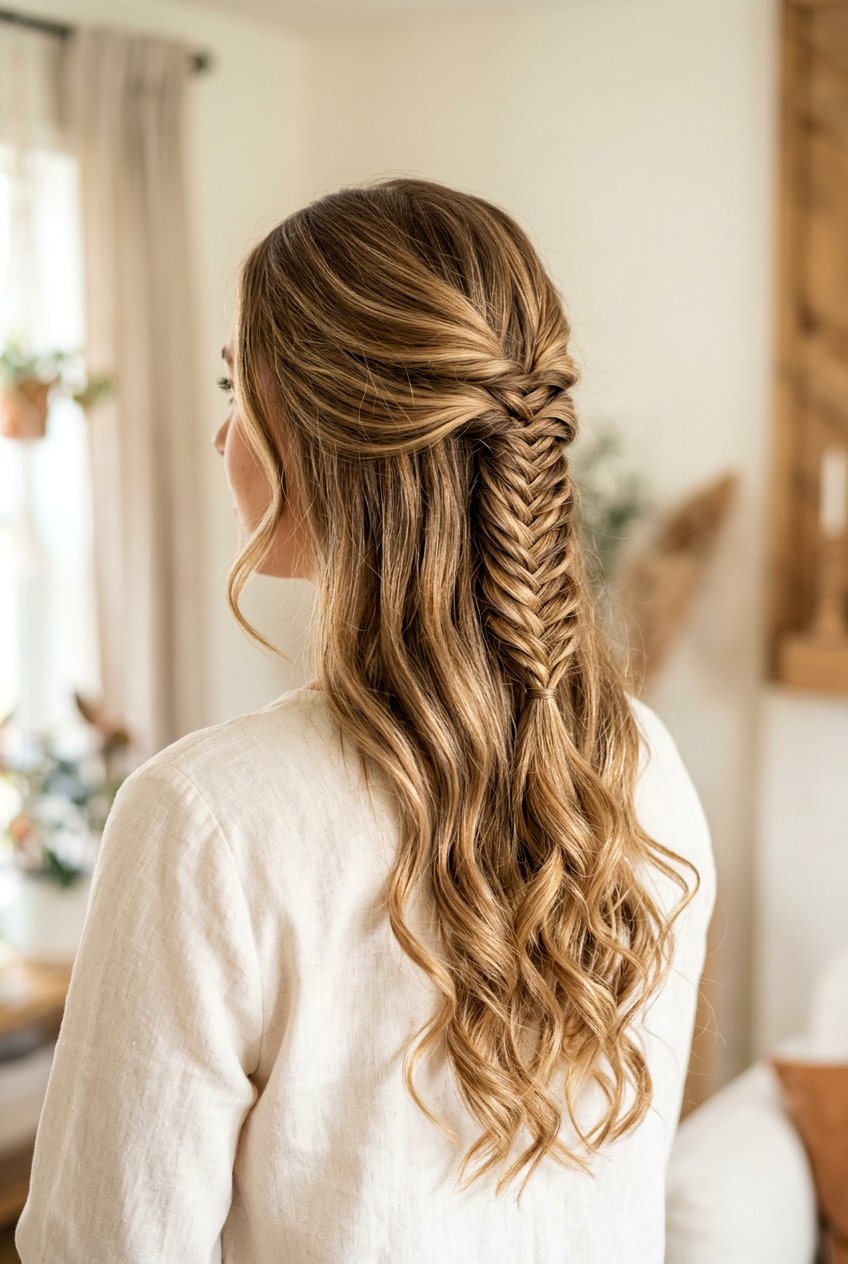 Half up half down fishtail braid - 20 half up half down hairstyles - 20 half up half down hairstyles