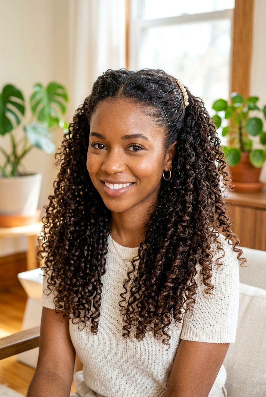 Half up half down for curly hair - 20 half up half down wedding hairstyles