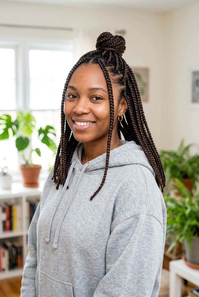 Half up half down medium box braids - 20 medium box braids hairstyles - 20 medium box braids hairstyles