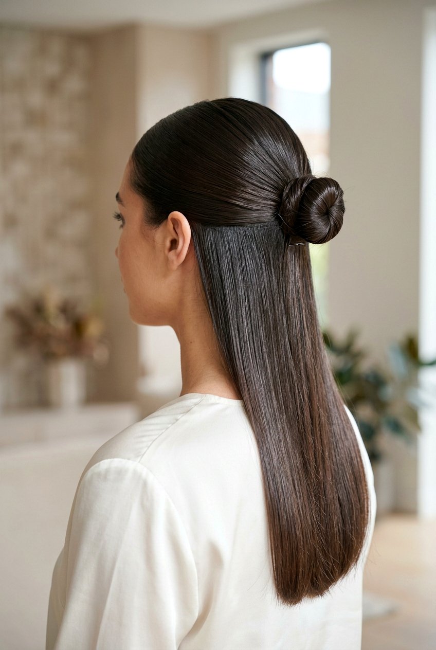 Half up half down sleek knot - 20 half up half down hairstyles - 20 half up half down hairstyles