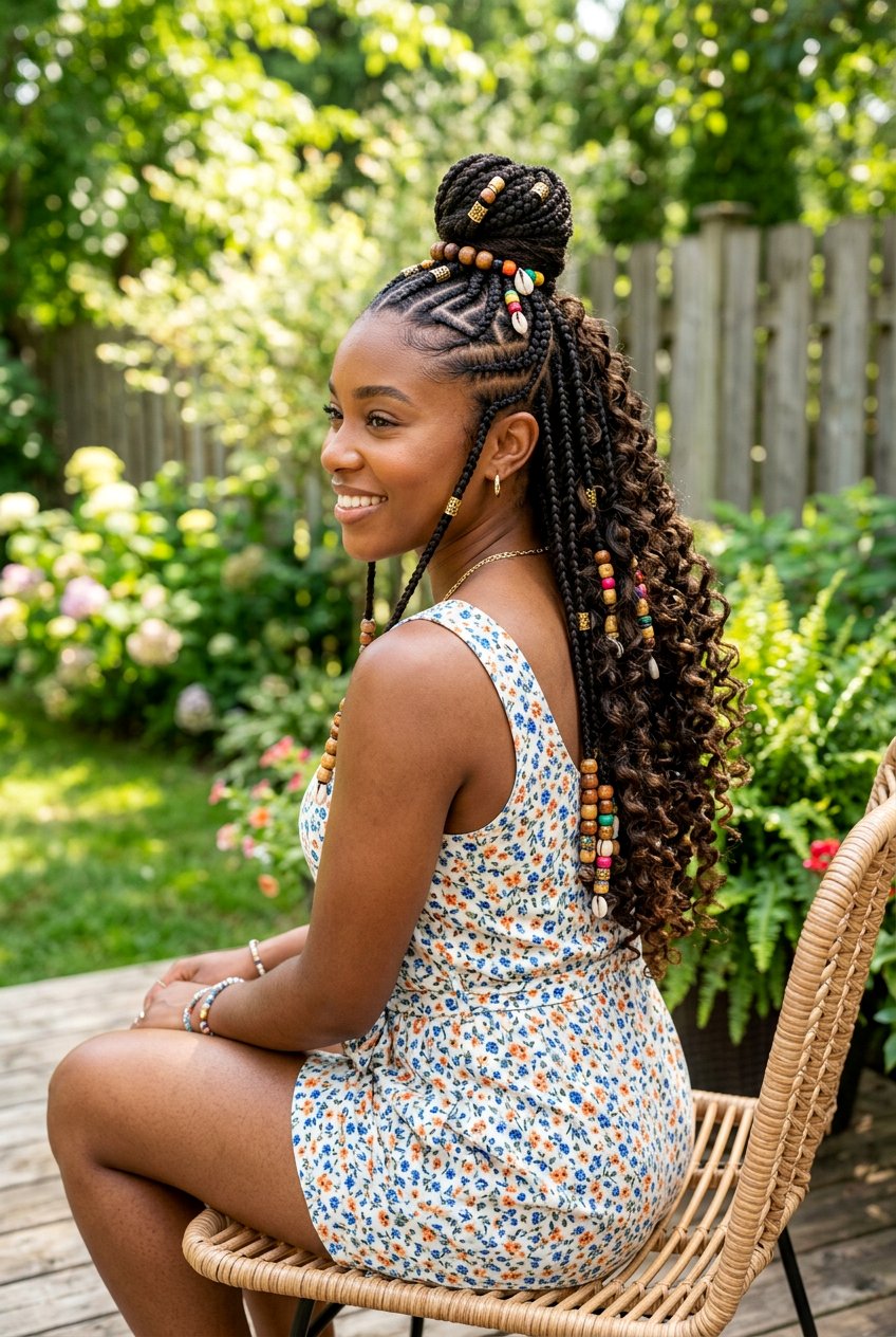 Half up half down tribal braids with beads and curls - 20 tribal braids with beads and curls - 20 tribal braids with beads and curls