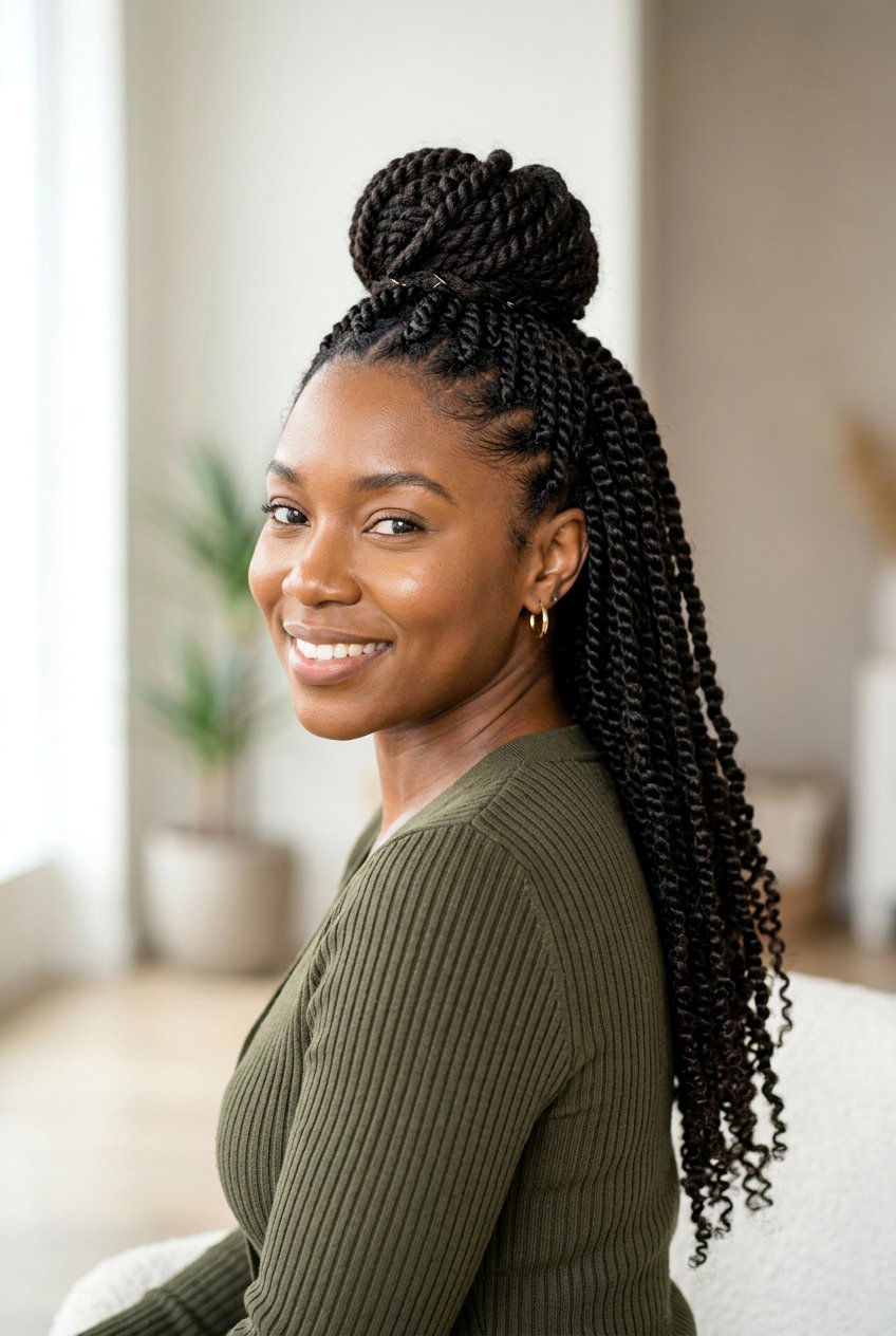 Half up half down twist - 20 twist hairstyles for black women - 20 twist hairstyles for black women