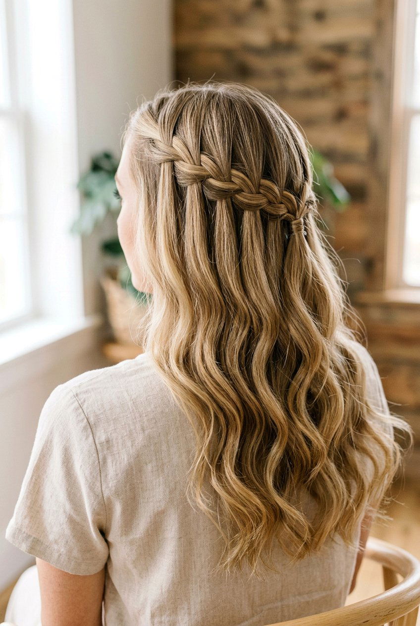Half up half down waterfall braid - 20 half up half down hairstyles - 20 half up half down hairstyles