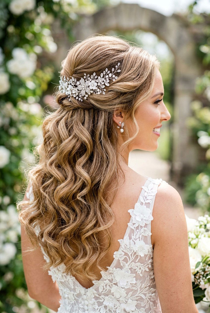 Half up half down wedding curls - 20 half up half down hairstyles - 20 half up half down hairstyles