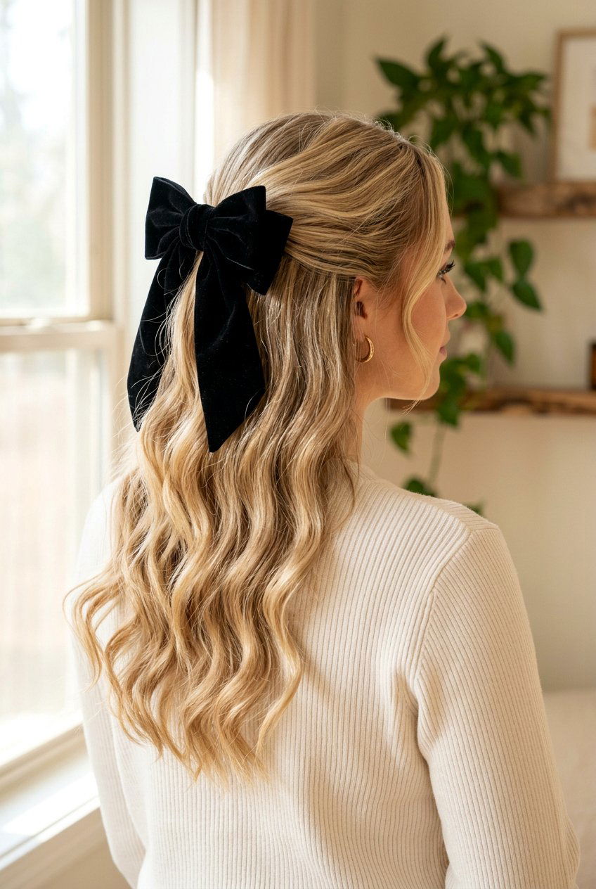 Half up half down with bow - 20 half up half down hairstyles - 20 half up half down hairstyles