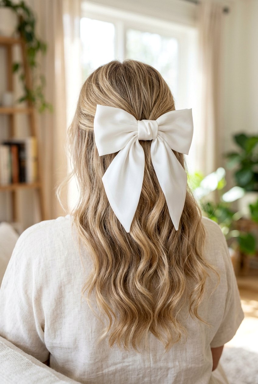 Half up half down with bow - 20 half up half down wedding hairstyles - 20 half up half down wedding hairstyles
