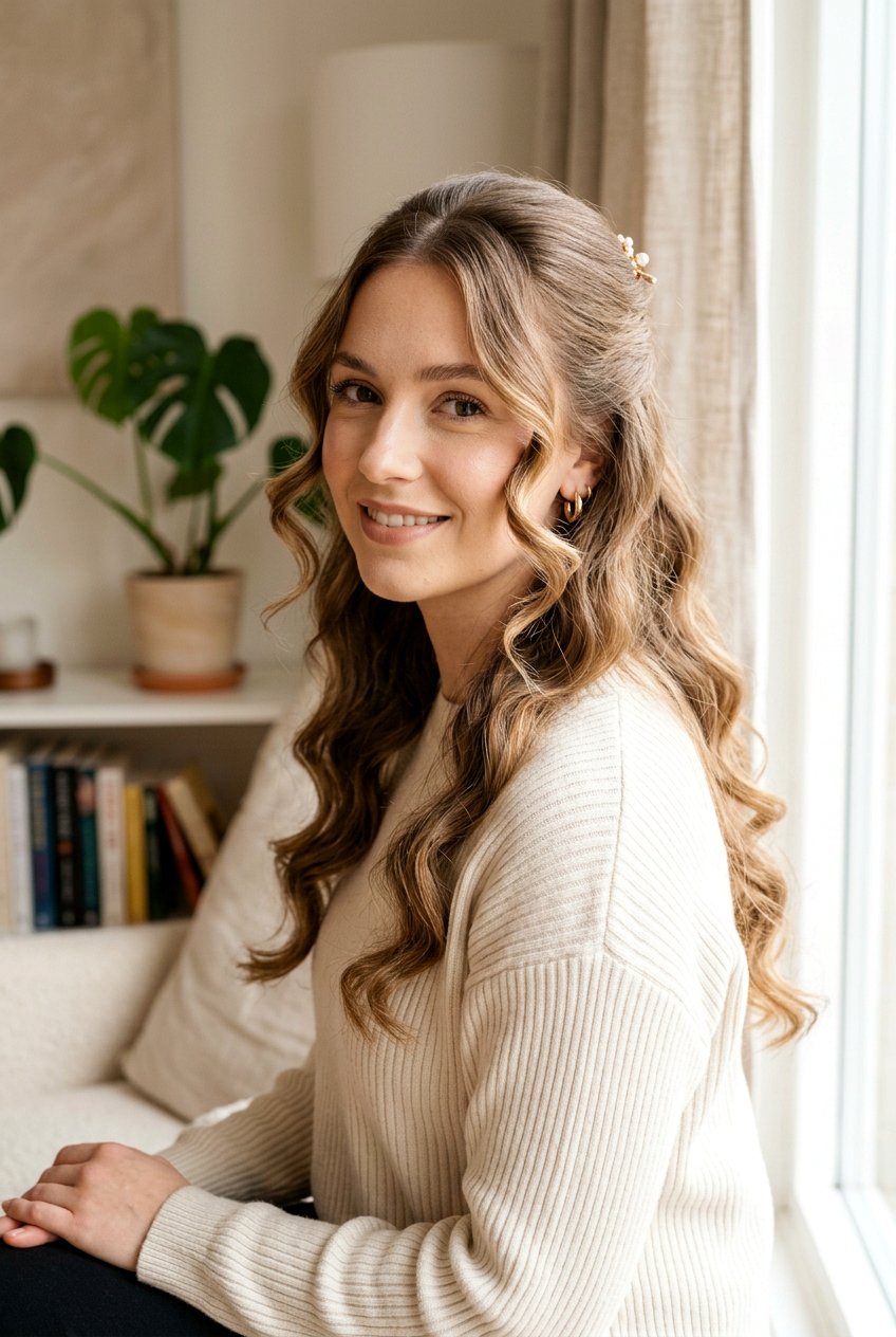 Half up half down with face framing pieces - 20 half up half down wedding hairstyles - 20 half up half down wedding hairstyles