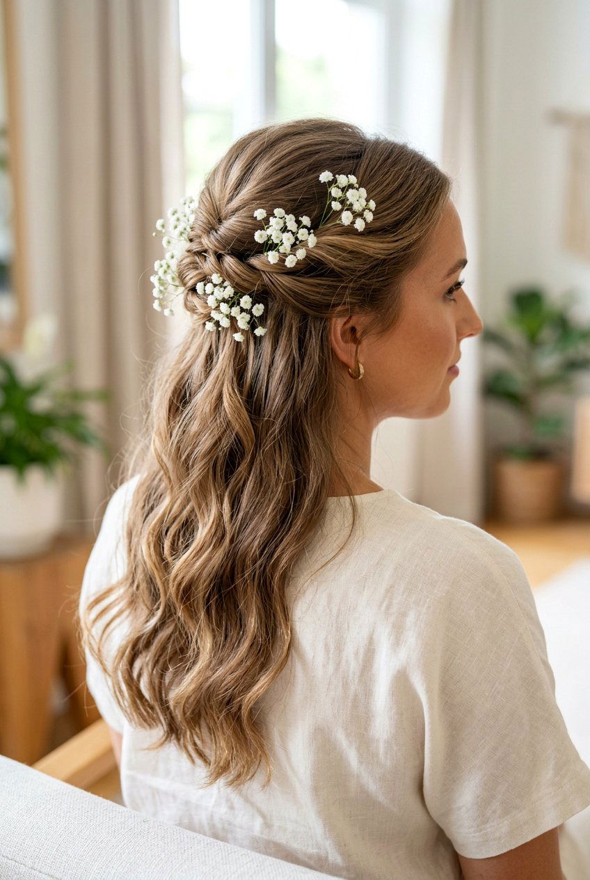 Half up half down with flowers - 20 half up half down wedding hairstyles - 20 half up half down wedding hairstyles