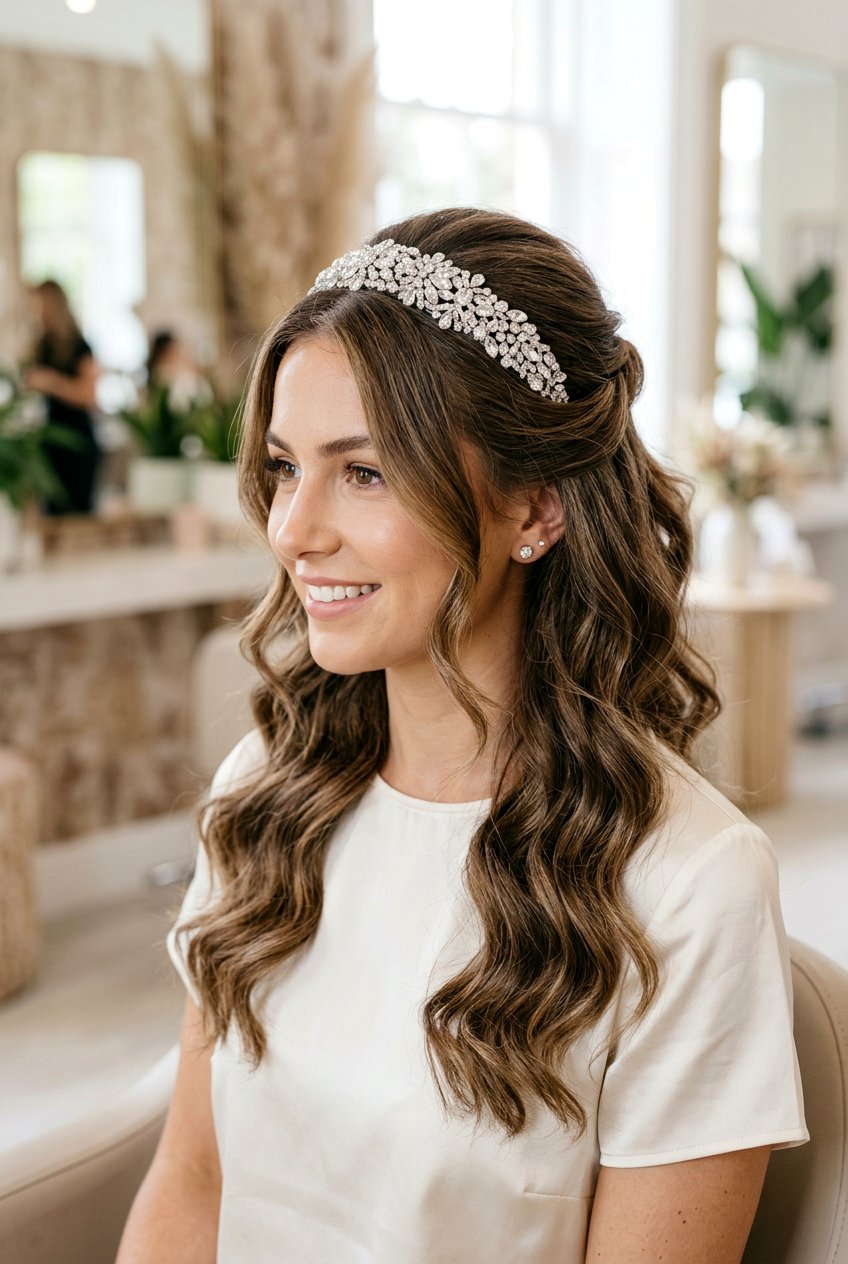 Half up half down with headband - 20 half up half down wedding hairstyles - 20 half up half down wedding hairstyles