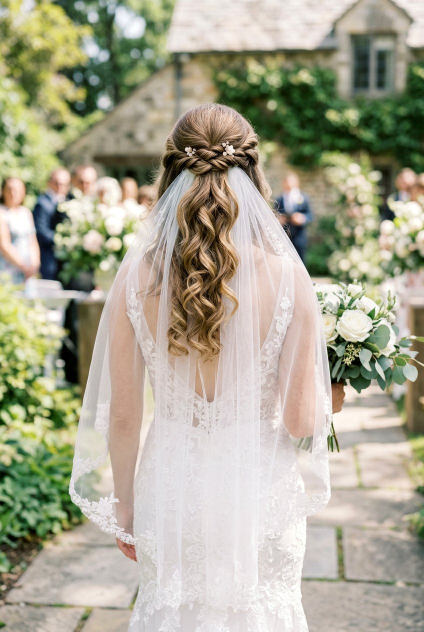 Half up half down with veil - 20 half up half down wedding hairstyles - 20 half up half down wedding hairstyles
