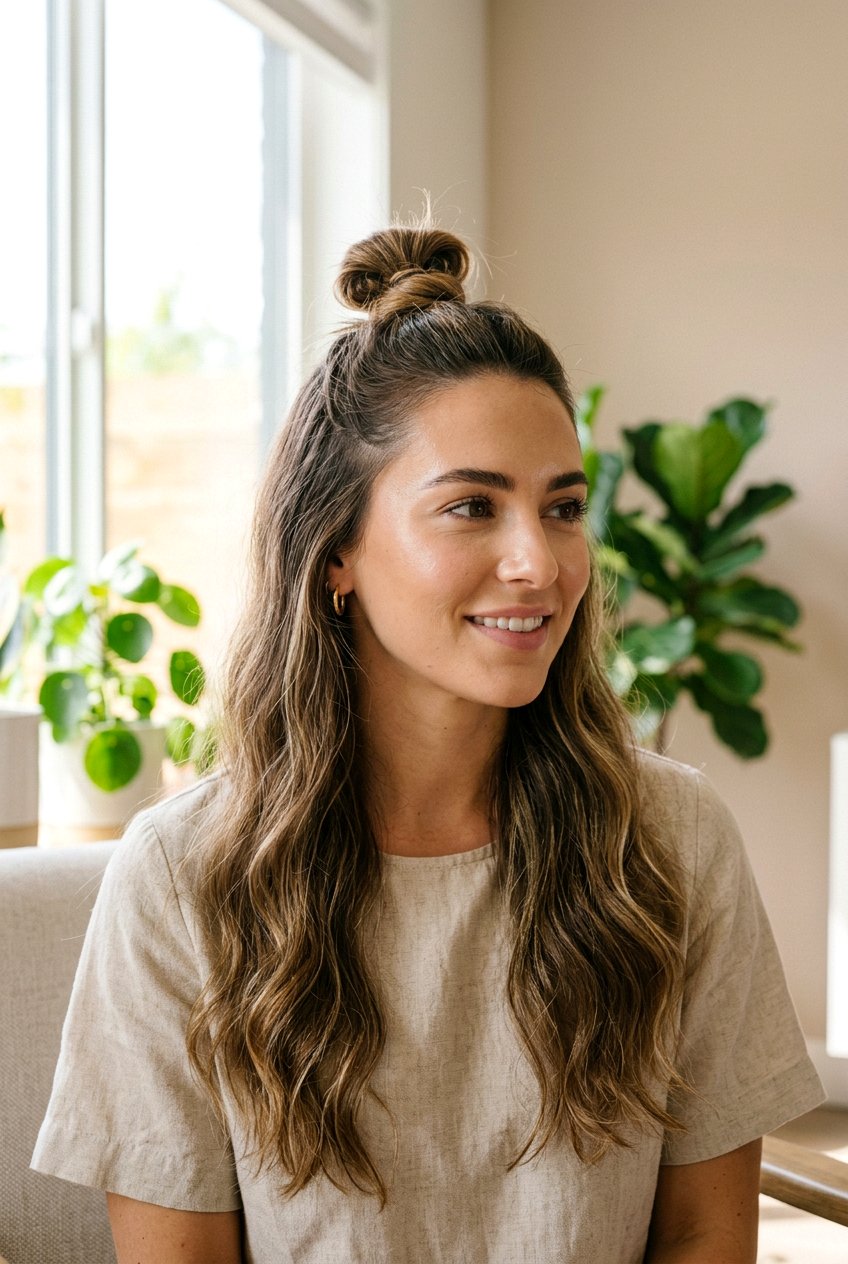 Half up top knot - 20 quick no heat hairstyle for mornings - 20 quick no heat hairstyle for mornings