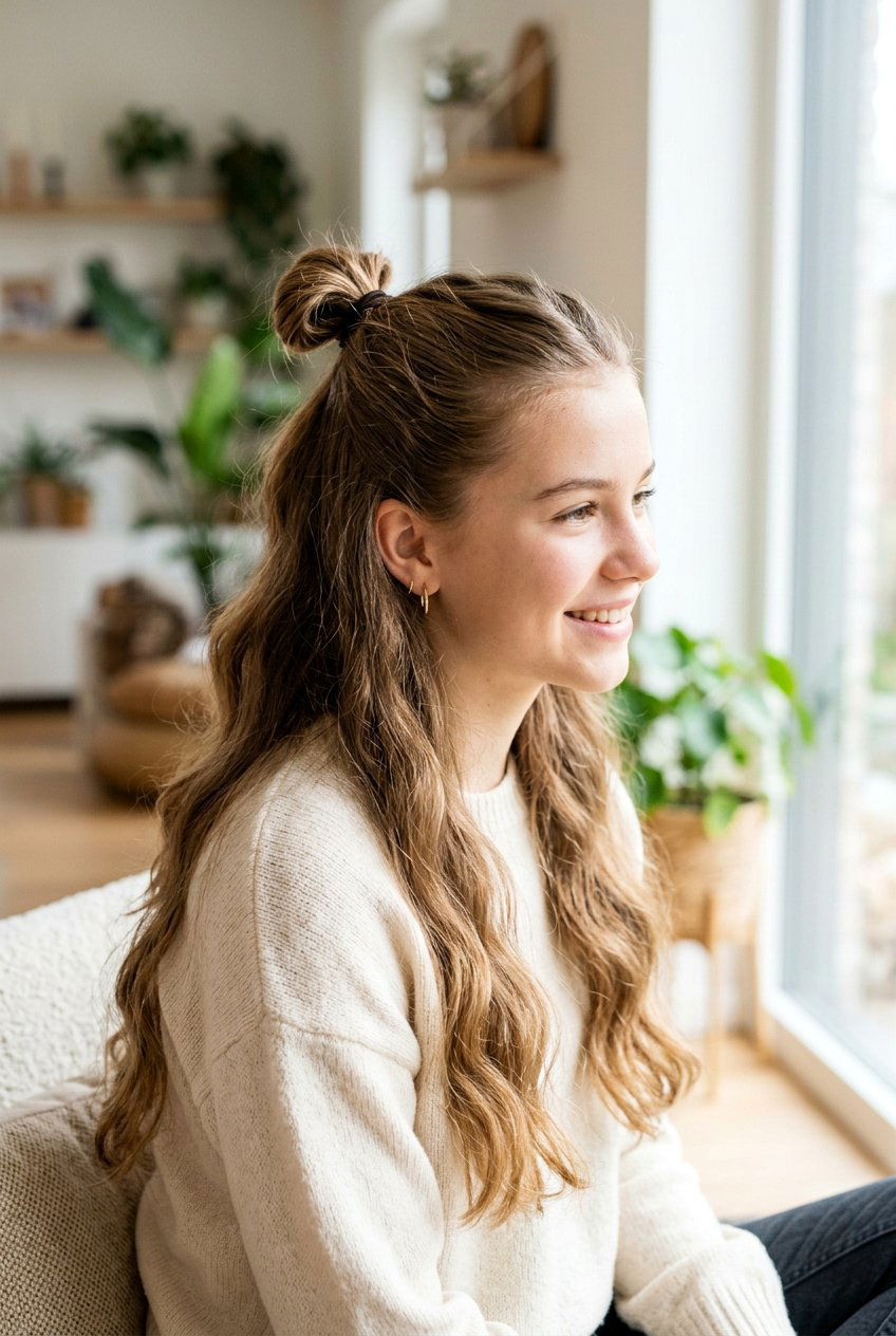 Half up top knot - 20 cute hairstyles for school - 20 cute hairstyles for school