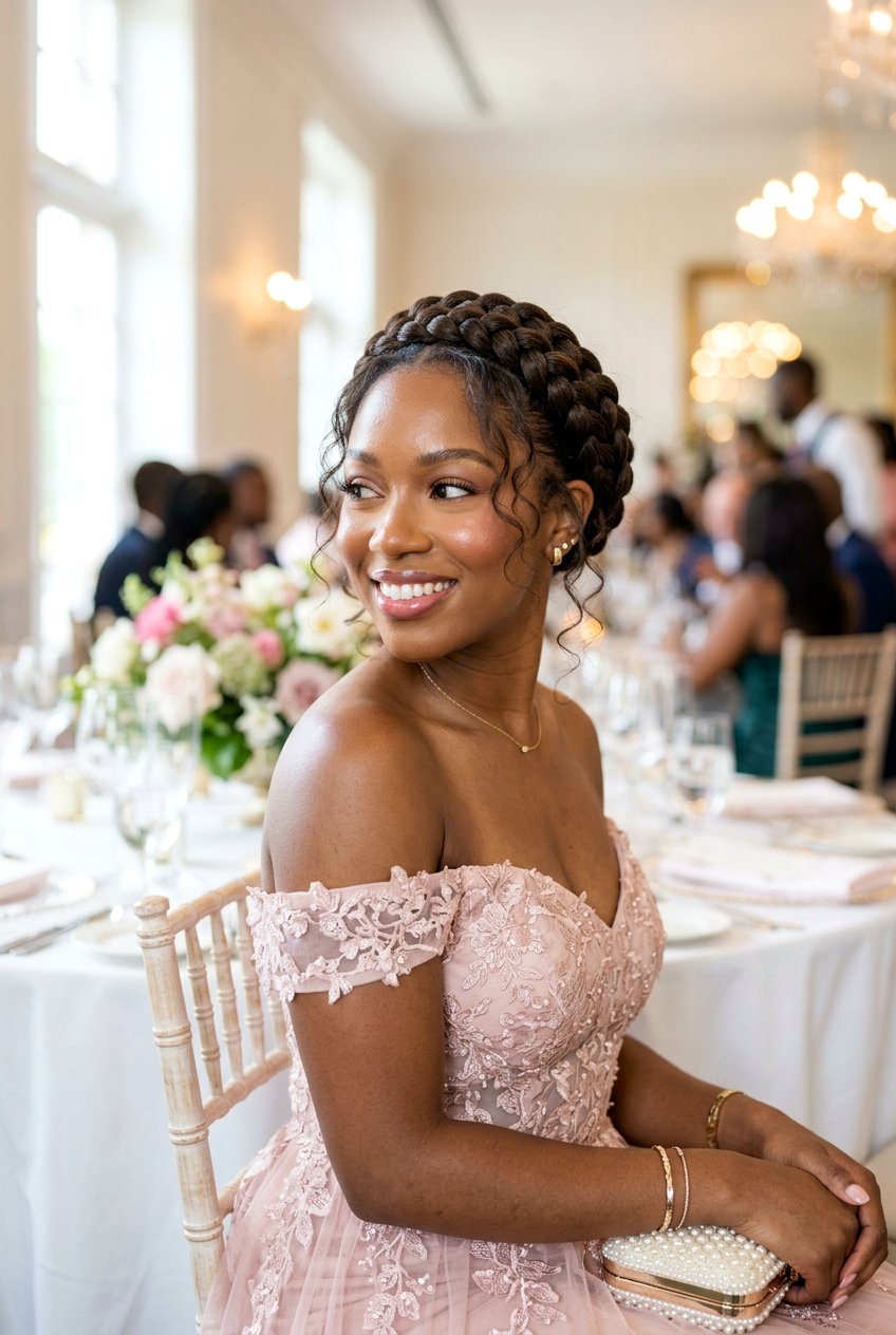 Halo Braid - 20 black women wedding guest braid styles - 20 black women wedding guest braid styles