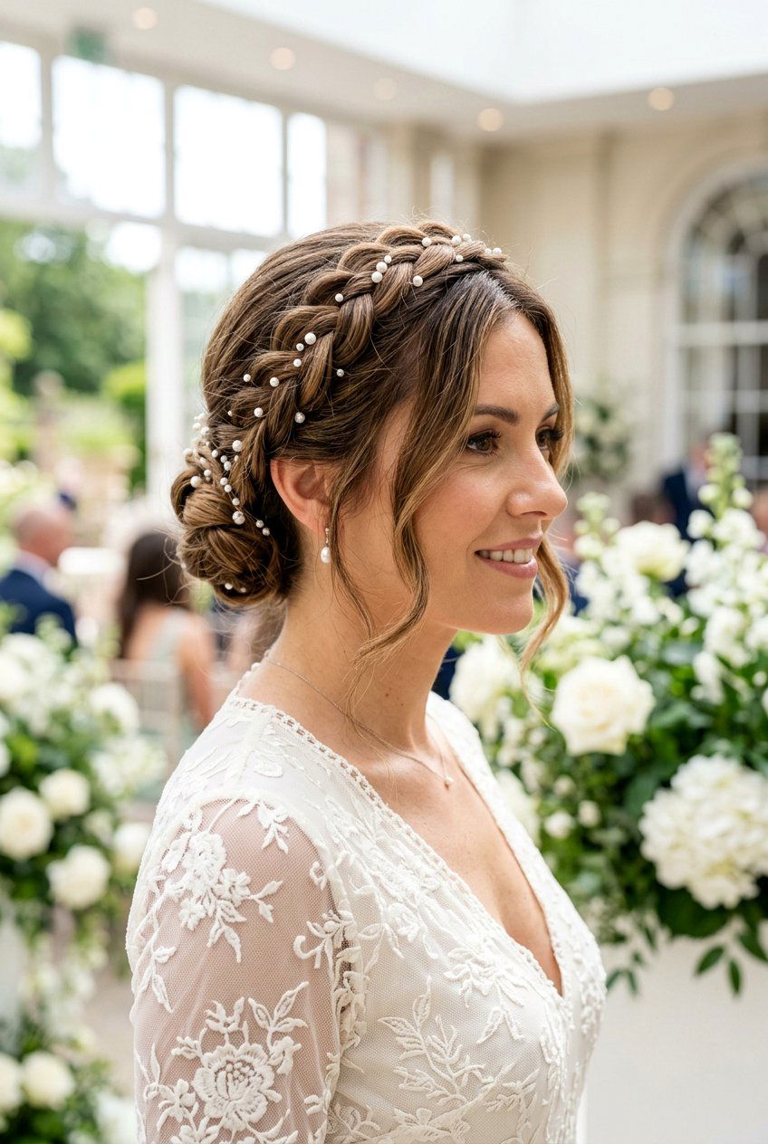 Halo Braid Bun Updo - 20 festive braid bun hairstyle - 20 festive braid bun hairstyle