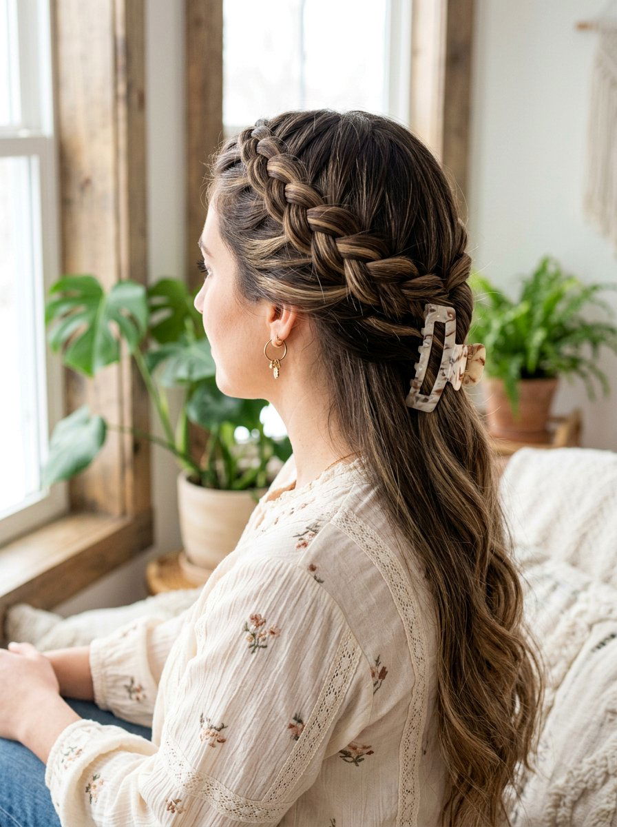 Halo Braid Claw Clip Updo - 20 claw clip updo for thick long hair - 20 claw clip updo for thick long hair