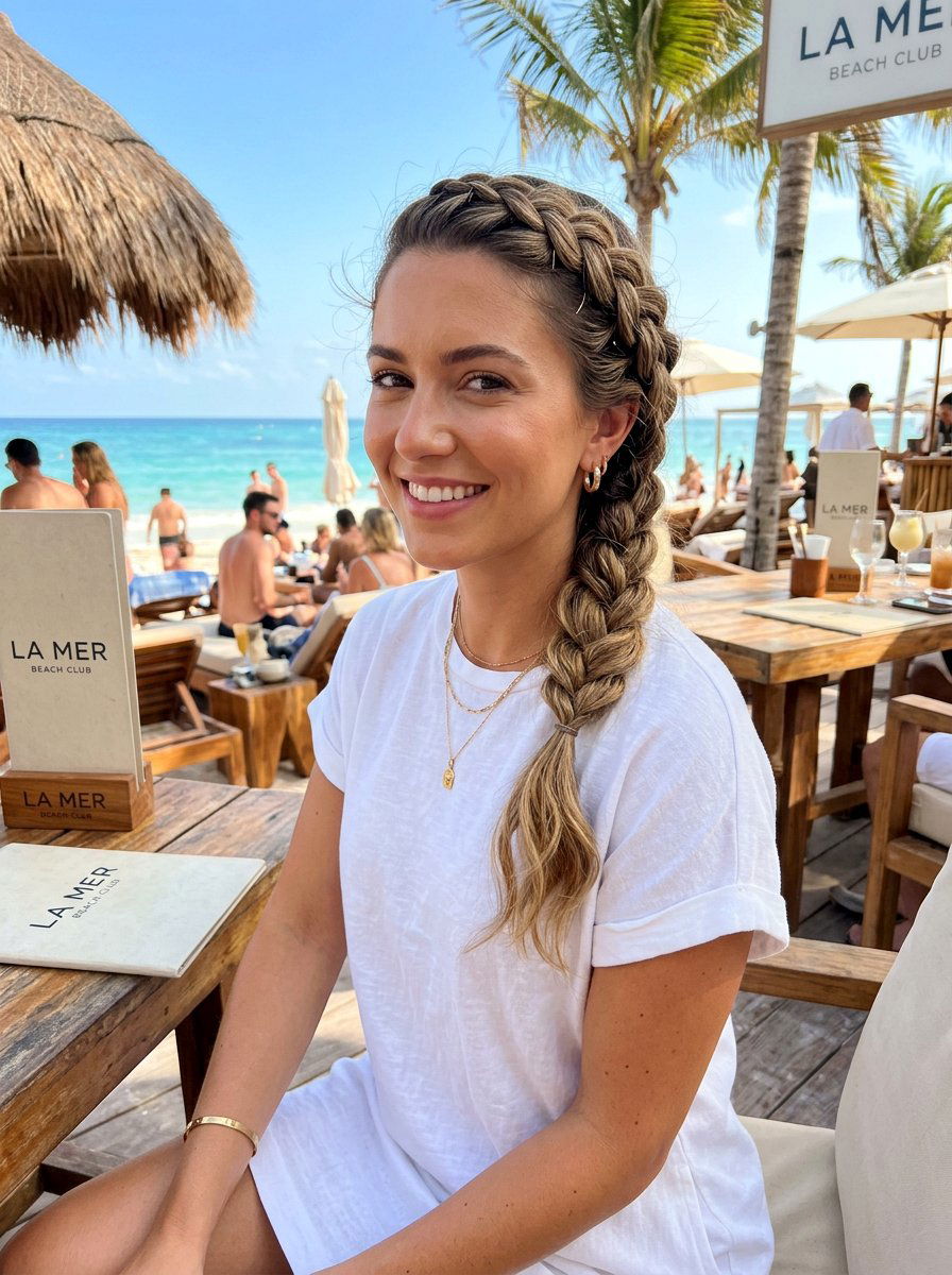 Halo Braid For Beach Club - 20 resort braid hairstyle - 20 resort braid hairstyle