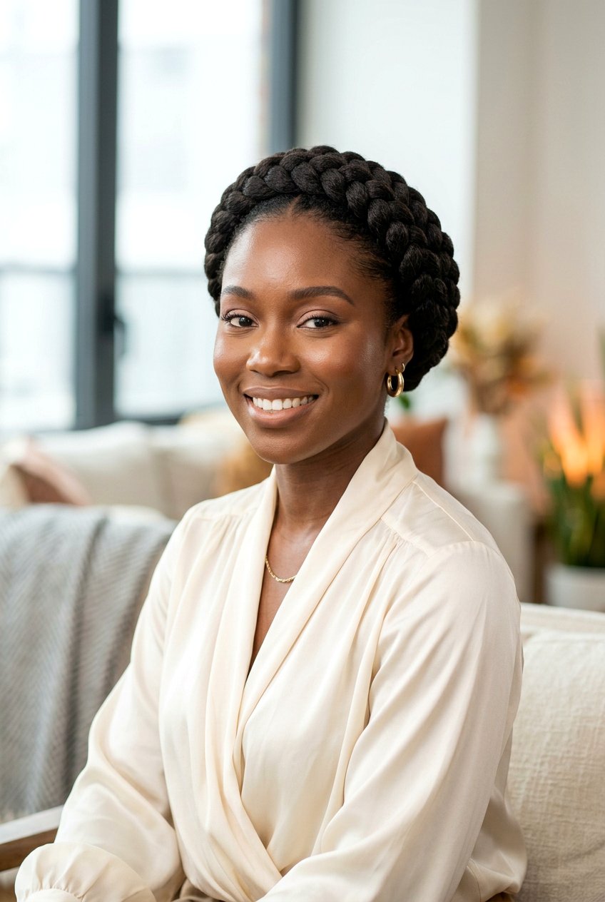 Halo Braid Updo - 20 black women classy updo hairstyles - 20 black women classy updo hairstyles